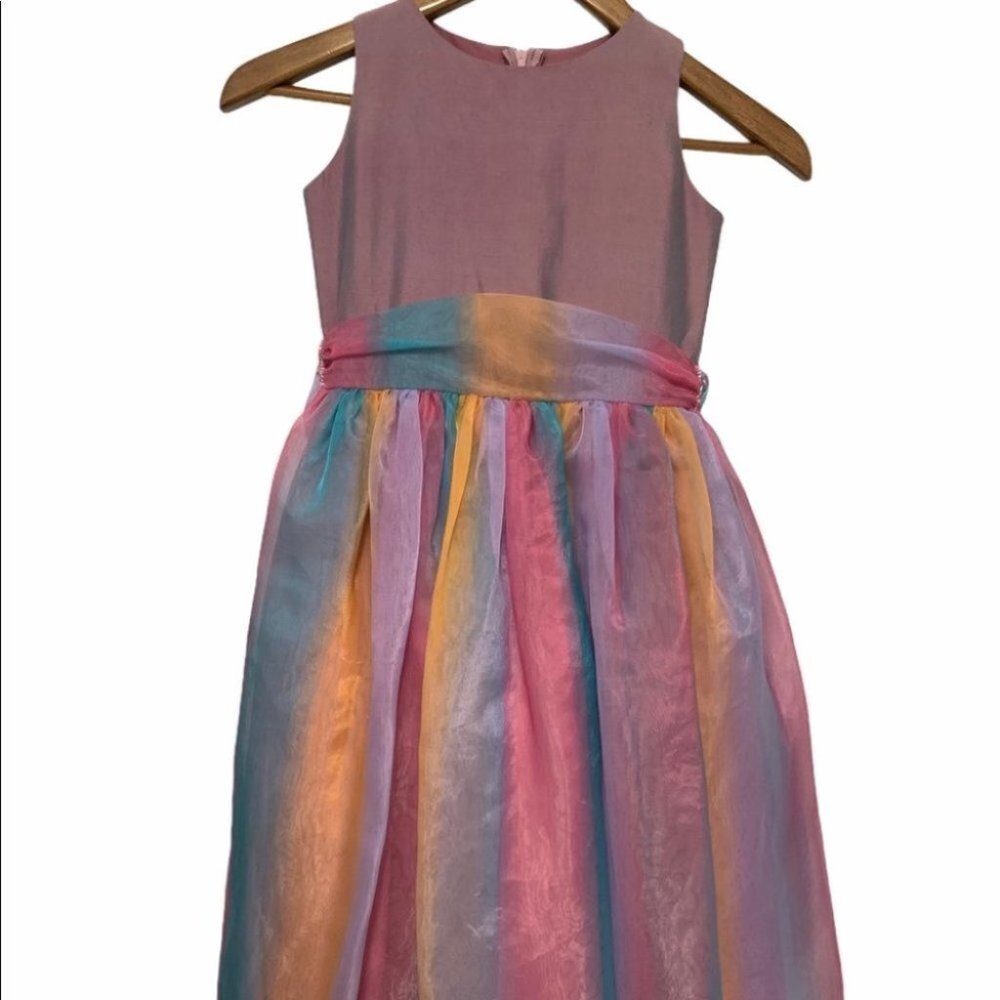 Girls Multicolor Formal Party Dress - Rainbow Satin Ball Gown